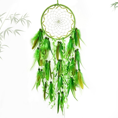 Woven Net/Web Iron & Feateher Hanging Ornaments, for Room Ornament, Garden Outdoor Decoration