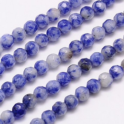 Natural Blue Spot Jasper Beads Strands, Faceted, Round, 4mm, Hole: 1mm, about 90pcs/strand, 15.35 inch