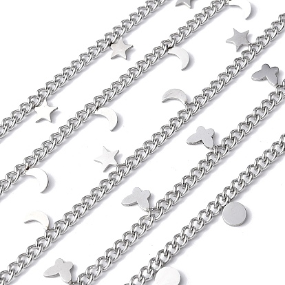 304 из нержавеющей стали обуздать цепи, несварные, с катушкой, с плоскими круглыми подвесками и подвесками в виде бабочки, звезды и луны