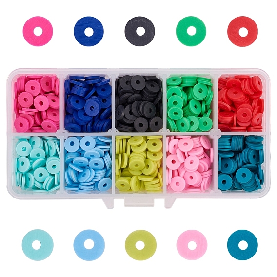 Perles en fimo faits à la main, disque / plat rond, perles heishi