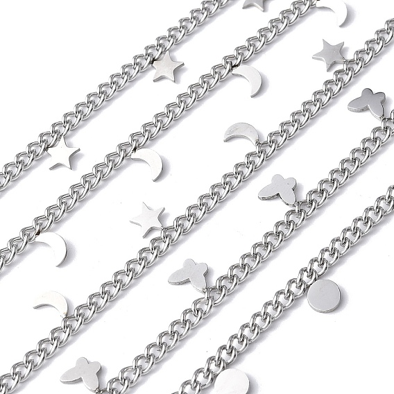 304 из нержавеющей стали обуздать цепи, несварные, с катушкой, с плоскими круглыми подвесками и подвесками в виде бабочки, звезды и луны