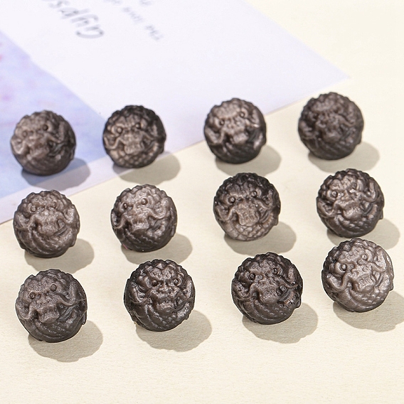 Натуральные серебряные бусины из обсидиана, дракон