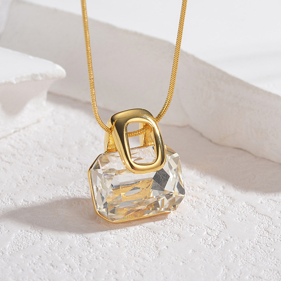 304 ожерелья для женщин с подвеской в виде сумки из нержавеющей стали с прозрачными кубическими цирконами