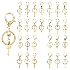 304 porte-clés à breloques avec lettre initiale en acier inoxydable, avec fermoir en alliage, or