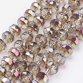 Perles en verre electroplate, demi arc-en-ciel plaqué, facette, plat rond