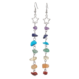 Chakra Theme Natural & Synthetic Gemstone Chip Dangle Earrings, Hollow Alloy Earrings for Women