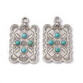 Synthetic Turquoise Pendants, Rectangle Charms, with Rack Plating Alloy Findings