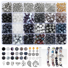 Наборы для изготовления ювелирных изделий своими руками, включая латунные бусины и соединительное кольцо, застежки и подвески из сплава, железный штифт, поручни из пластиковой трубы ccb, синтетические черные каменные бусы, Стеклянные бусины