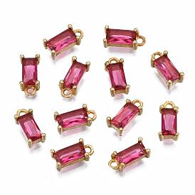 Charms en verre transparent, avec les accessoires en laiton, facette, rectangle, or et de lumière