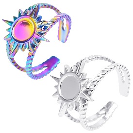 201 Stainless Steel Sun Open Cuff Ring for Women
