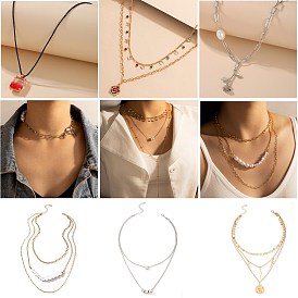 Pearl Rose Flower Necklace Set for Women, Elegant Beaded Tassel Collarbone Chain Jewelry