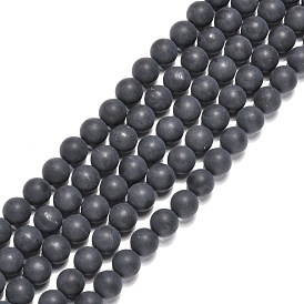 Dyed & Heated Natural Black Agate Beads Strands, Round, Frosted