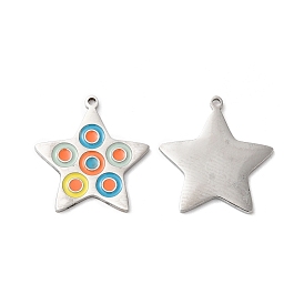 316L Surgical Stainless Steel Pendants, with Enamel, Star Charm
