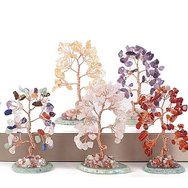 Natural Gemstone Chips Tree of Life Decorations, Copper Wire Feng Shui Energy Stone Gift for Home Office Desktop Decoration