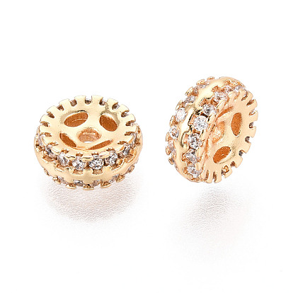 Латунные микро проложить кубического циркония бусы, без кадмия, без никеля и без свинца, плоско-круглые