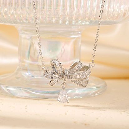 Collares con colgante en forma de lágrima y lazo de diamantes de imitación de latón a la moda para mujer