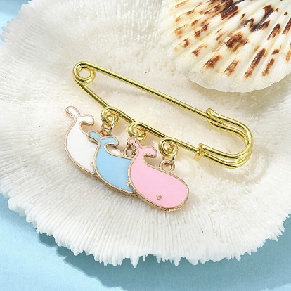 Whale Alloy Enamel Charms Safety Pin Brooch, Golden Iron Kilt Pin for Waist Pants Tightener Women