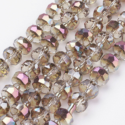 Perles en verre electroplate, demi arc-en-ciel plaqué, facette, plat rond