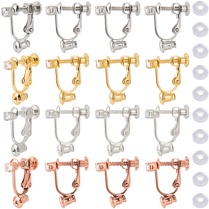 16 шт. 4 цвета латунь с кубическим цирконием клипсы конвертеры фурнитура, для не проколотых ушей, с 16 силиконовыми подушечками