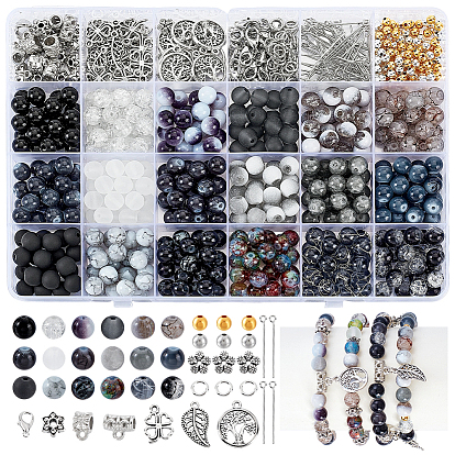 Наборы для изготовления ювелирных изделий своими руками, включая латунные бусины и соединительное кольцо, застежки и подвески из сплава, железный штифт, поручни из пластиковой трубы ccb, синтетические черные каменные бусы, Стеклянные бусины