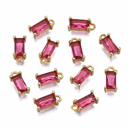 Charms en verre transparent, avec les accessoires en laiton, facette, rectangle, or et de lumière