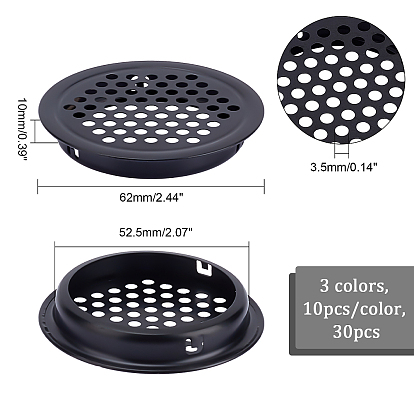 CHGCRAFT 30Pcs 3 Colors 201 Stainless Steel Round Mesh Lid, for Cabinet Ventilation, Heat Dissipation, Wall Ceiling Bathroom Office Kitchen
