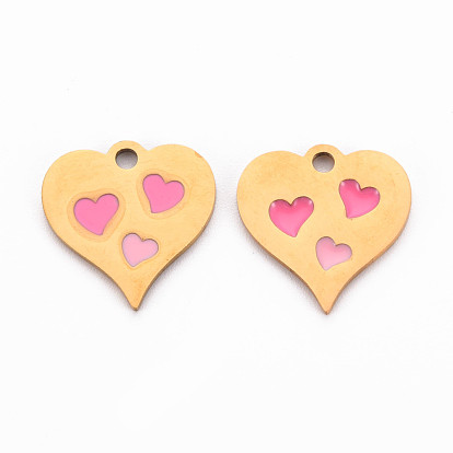304 Stainless Steel Enamel Charms, Golden, Heart