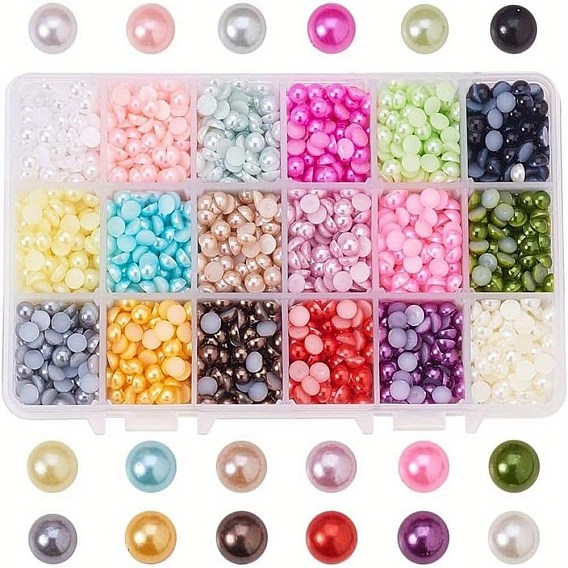 ABS Plastic Cabochons, Imitation Pearl, Half Round