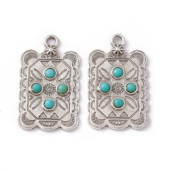 Synthetic Turquoise Pendants, Rectangle Charms, with Rack Plating Alloy Findings
