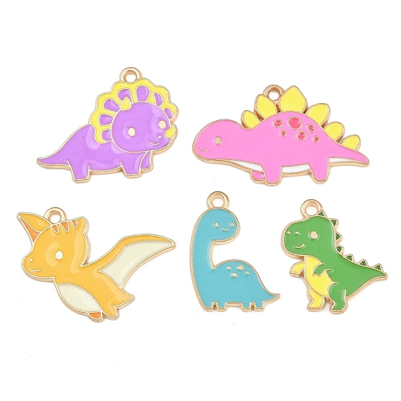 Alloy with Enamel Pendants, Dinosaur Charms, Golden