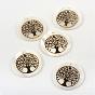 Sea Shell Pendants, with Tree Pattern, Flat Round, 25~25.5x1.5~2mm, Hole: 1.5mm