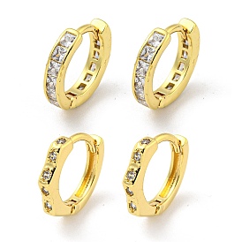 Brass Micro Pave Cubic Zirconia Hoop Earring, Real 18K Gold Plated
