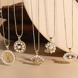 Tree of Life Demon Eye Zircon Pearl Pendant - Lightweight Luxury Copper Plated 14K Gold Necklace