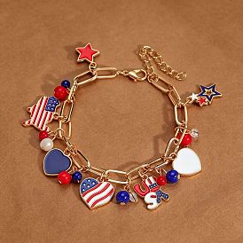 Armbänder mit mehreren Herzanhängern aus einer Legierung aus Emaille zum Unabhängigkeitstag für Damen, Blau, weiß und rot