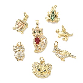 Brass Micro Pave Cubic Zirconia Pendants, Animal Charms, Real 18K Gold Plated