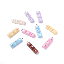 Resin Pendants, with Platinum Iron Peg Bail, Rectangle with Heart