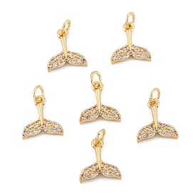 Brass Micro Pave Cubic Zirconia Pendant, Long-Lasting Plated, Mermaid Tail Shape