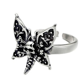 Латунные манжеты с открытыми кольцами, череп с бабочкой