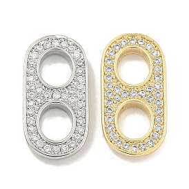 Brass Micro Pave Clear Cubic Zirconia Connector Charms, Oval Links