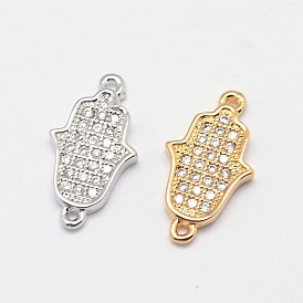 Palm Brass Micro Pave Grade AAA Cubic Zirconia Links, Cadmium Free & Nickel Free & Lead Free, 16.5x9x2mm, Hole: 1mm