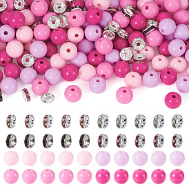 200 шт 4 цвета непрозрачные акриловые бусины, круглые, с 80шт. 4 цветными стеклянными бусинами-разделителями со стразами