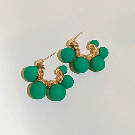925 Silver Vintage Green Bead C-shaped Geometric Earrings for Women