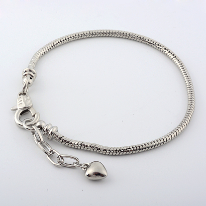 Messing europäischen Stil Armband Zeug, mit Karabinerverschluss und Herzanhänger, langlebig überzogen
