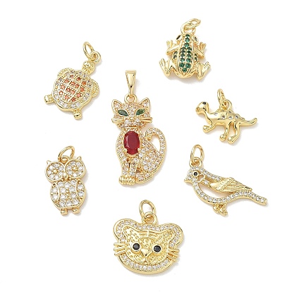 Brass Micro Pave Cubic Zirconia Pendants, Animal Charms, Real 18K Gold Plated