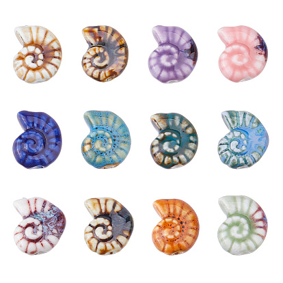 24шт 12 цвета фарфоровые бусины ручной работы, форма раковины, яркие глазированный фарфор