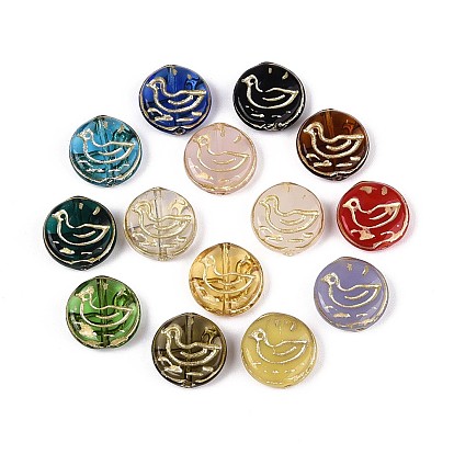 Плоские круглые стеклянные бусины в форме утки, золотой металл обвитыми