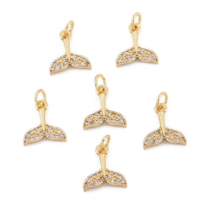 Brass Micro Pave Cubic Zirconia Pendant, Long-Lasting Plated, Mermaid Tail Shape