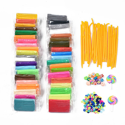 DIY Polymer Clay Dough Plasticine Tools Kits, with Acrylic Beads and Polymer Clay Beads, Polymer Clay Lollipop, Plastic Clay Shaping Tools Set