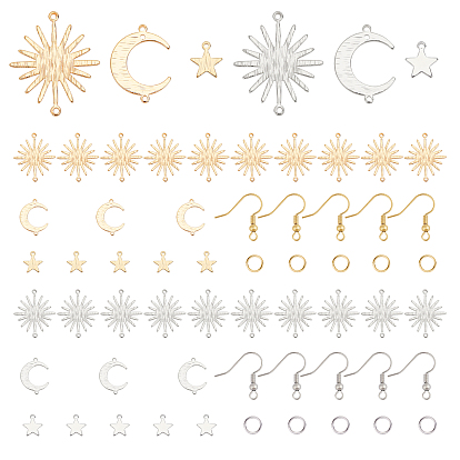 246Pcs 10 Style Brass Links Connectors, Brass Pendant, Brass Earring Hooks, Iron Open Jump Rings