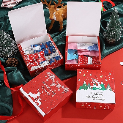 Rectangle Paper Bakery Bakery Boxes, Christmas Theme Gift Box, for Mini Cake, Cupcake, Cookie Packing